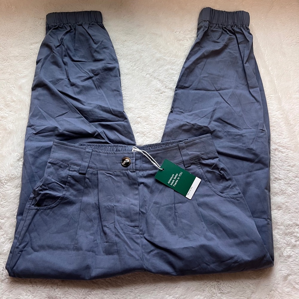 Halara High Waisted Pleated Jogger Pants Blue Gray Cotton Tapered Women Small